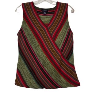 Chaps Colorful Striped Linen/Cotton Knit Wrap-Front Sleeveless Sweater Size L